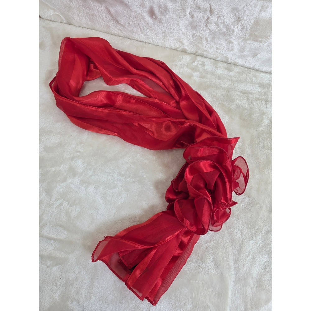 Red Organza Satin Ruffle Flower Hair Claw Clip Large Floral Fabric on scarf